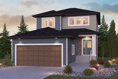 DG 11 A - The Dawson Broadview Homes Winnipeg 2-storey home with vinyl siding, stucco and cultured stone details