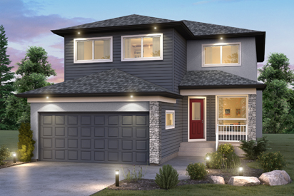 DG 27 C Opt Bonus Room - The Ellington Broadview Homes Winnipeg 2-storey home with vinyl siding, stucco, cultured stone details and covered front porch