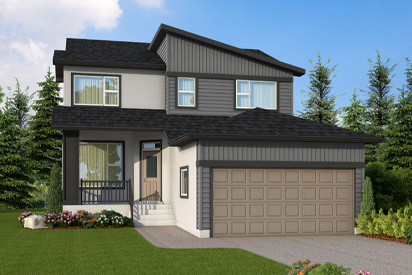 DG 44 D - The Monteray Broadview Homes Winnipeg 2-storey home with vinyl siding, stucco and covered front porch entrance