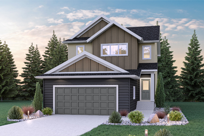 DG 45 A - The Atwood Broadview Homes Winnipeg 2-storey home with vinyl siding and board and batten style gable ends