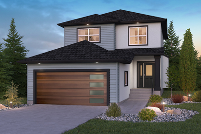 DG 47 A - The Upton Broadview Homes Winnipeg 2-storey home with vinyl siding and stucco and covered front porch entrance