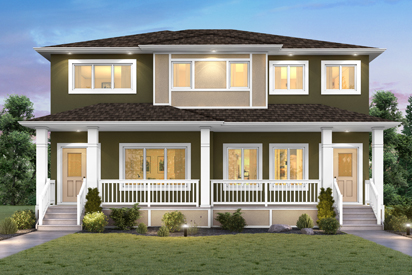 RG 10 C - The Remmington Broadview Homes Winnipeg duplex 2-storey home with stucco exterior and front porch