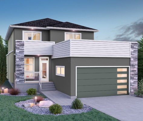 DG 16 H Monticello 2-storey home with stucco and vinyl parapet Broadview Homes Winnipeg