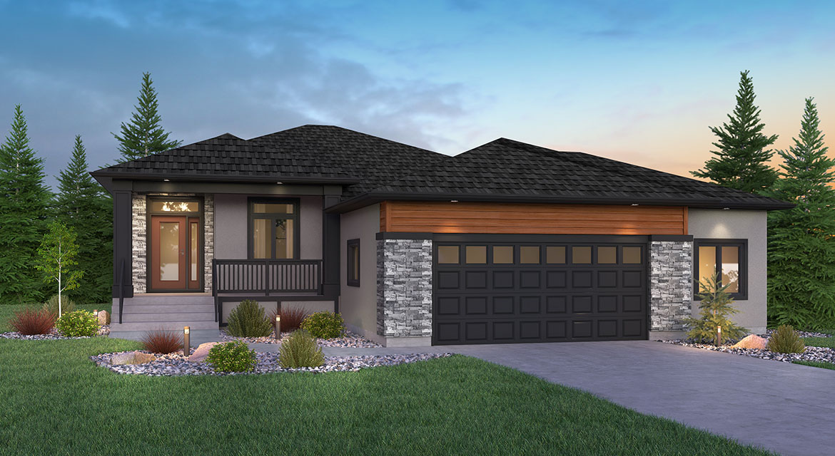 DG 50_revised the pritchard broadview homes winnipeg bungalow home with cultured stone, stucco and covered front porch