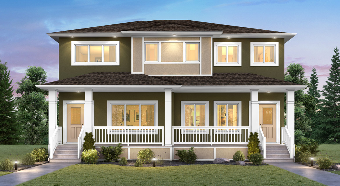 RG 10 C the remmington broadview homes winnipeg duplex home with stucco and covered front porch
