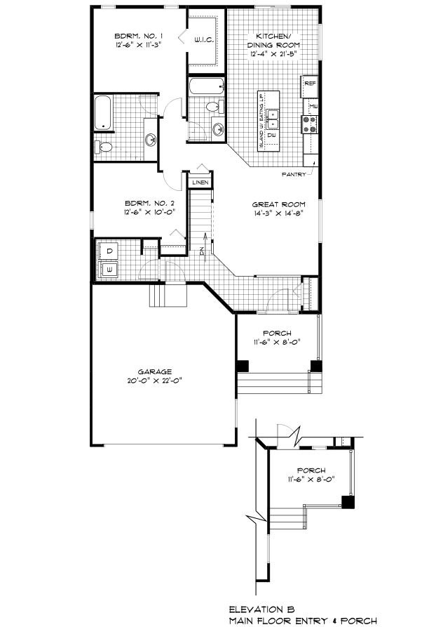 Main Floor - Optional 2 Bedroom Layout - 1,254 Sq. Ft. 