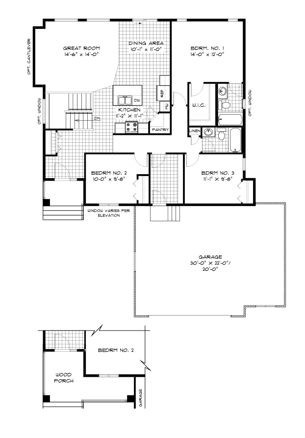 Partial Main Floor Plan - Elevation 'A' - 1,451 Sq. Ft.