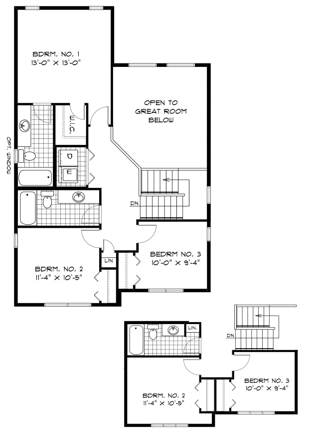 Partial Second Floor Plan - Elevation B - 828 Sq. Ft. 