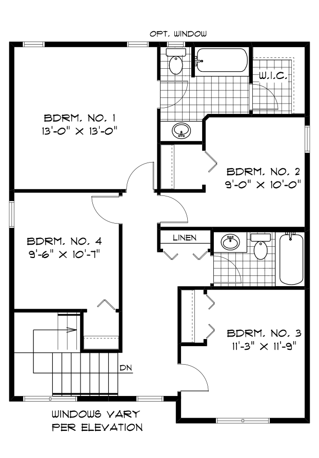 Second Floor Plan 4th Bedroom - 932 Sq. Ft.