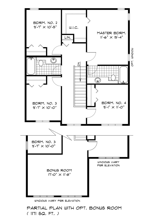 Partial Floor Plan - Optional Bonus Room - 1,171 Sq. Ft. 
