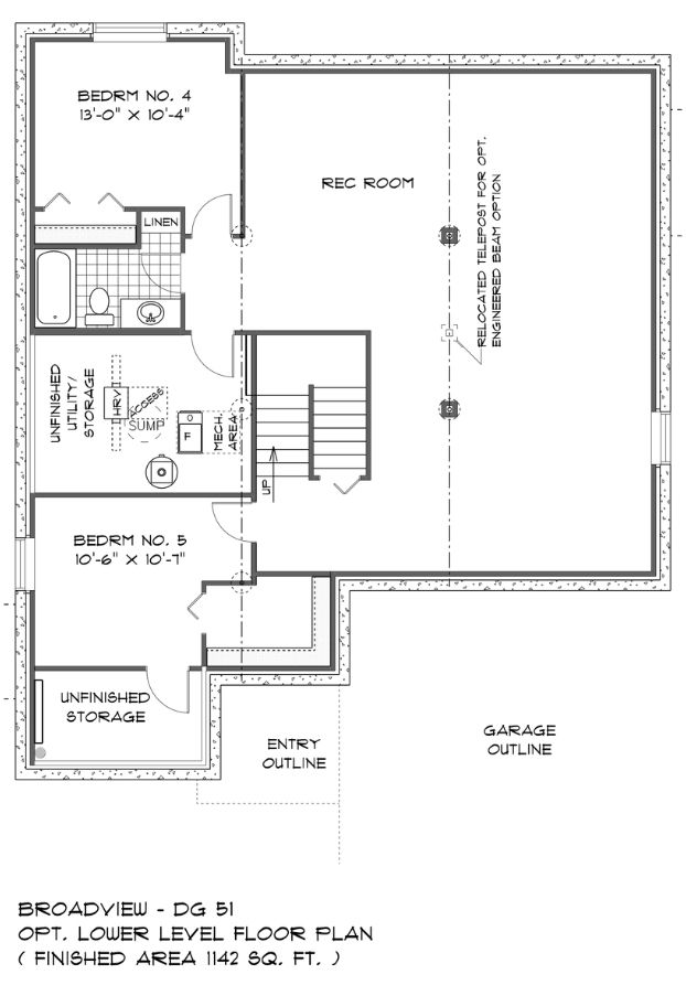 Optional Lower Level Floor Plan (Finished Area: 1,151 Sq. Ft.)