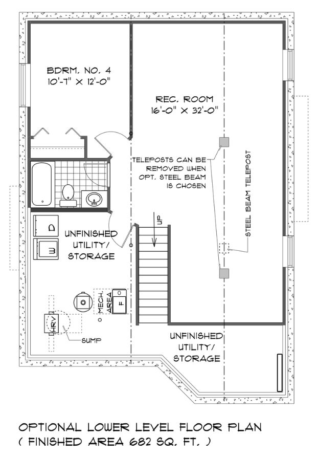 Optional Lower Level Floor Plan (Finished Area: 682 Sq. Ft.)